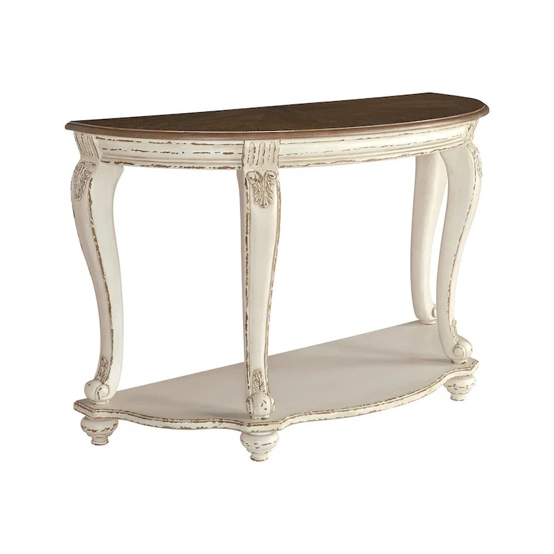 Demilune Sofa Table - White/Brown