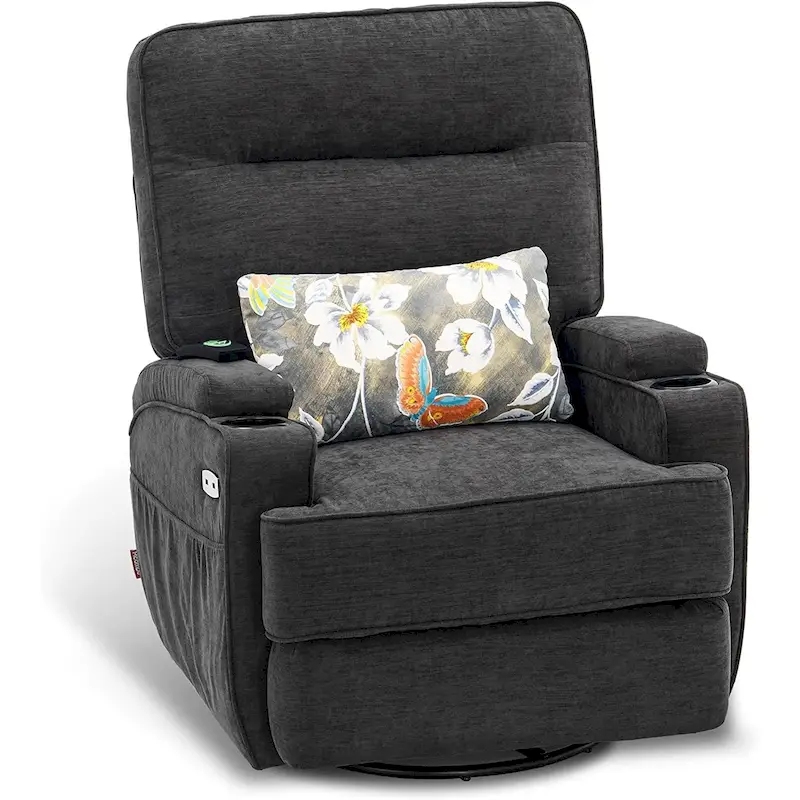 Electric Power Swivel Glider Recliner Chair with Heat and Massage, Fabric, Single Seat