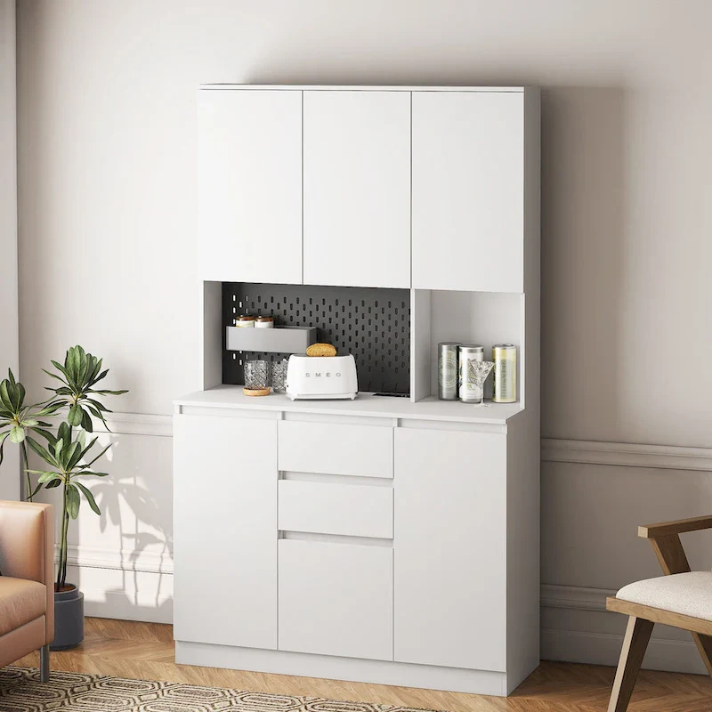 74  Kitchen Pantry Cabinet with Charging Station,Freestanding Buffet Cupboards Sideboard with Drawer,with Microwave Stand