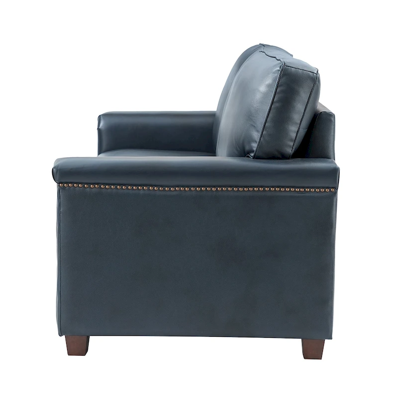 Rita Living Room 3-Seat Genuine Leather Sofa with Solid Wood Legs and Nailhead