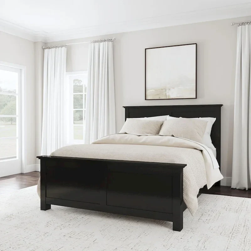 Black Queen Bed Frame, Classic Panel Style, 2-Person