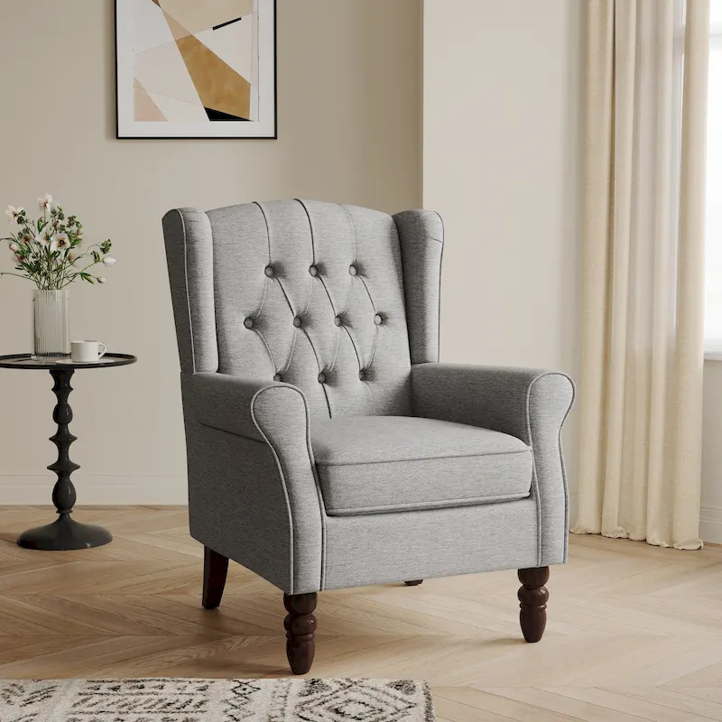 Button-Tufted Accent Chair Wingback Armchair - 38H