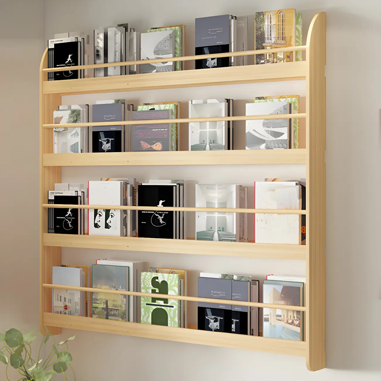 Modern Slim Wood Wall-Mounted Bookshelf