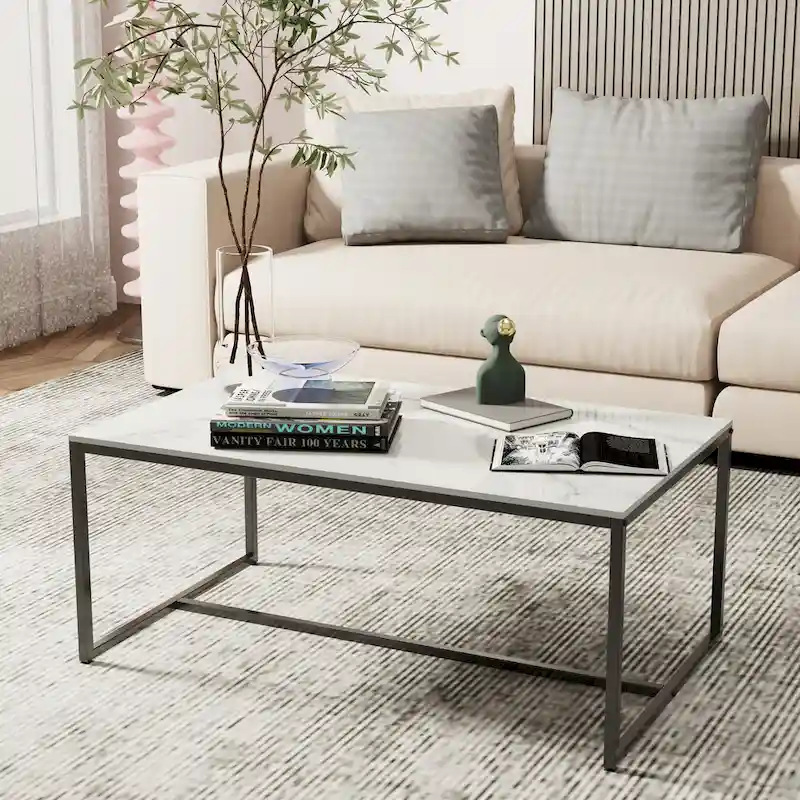 Frame Coffee Table Rectangular Cocktail Table Marble Metal Sofa Table