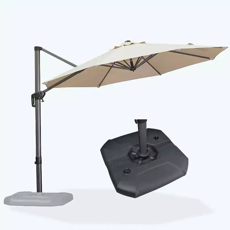 PURPLE LEAF 10 Ft Cantilever Umbrella Round Outdoor Patio Umbrella Aluminum Umbrella with 360 Rotation Adjustable Umbrella With Base, Beige