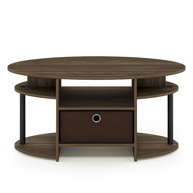 Oval Coffee Table with Storage Bin and Built-In Shelves