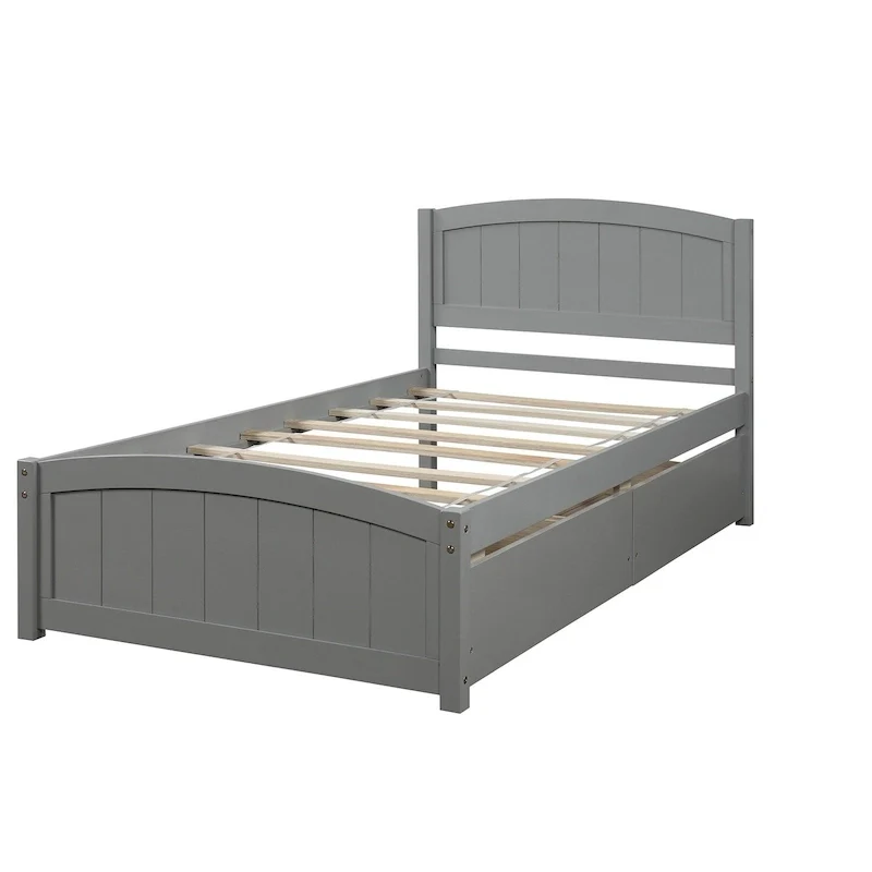 Twin Platform Bed with 2 Storage Drawers – Grey / White / Espresso, 1-Person