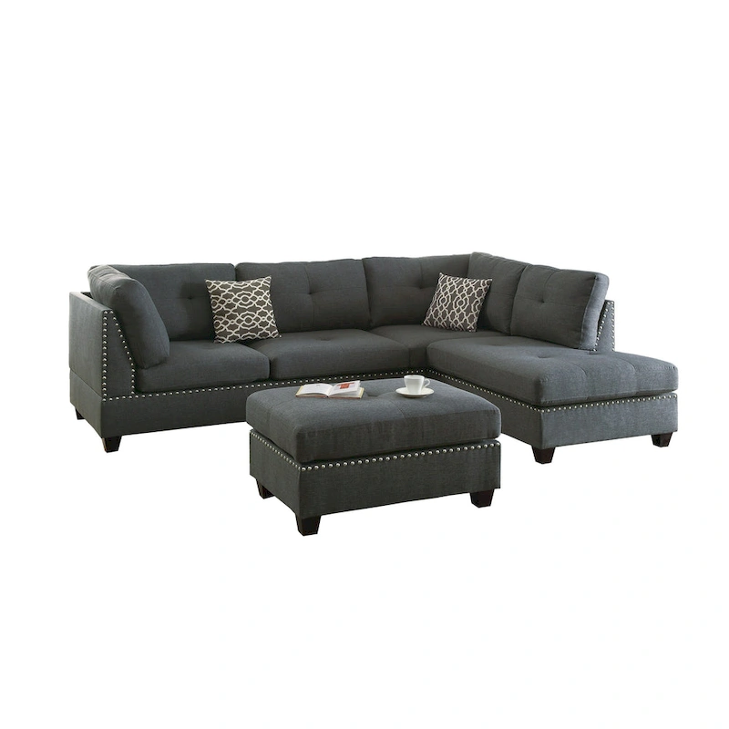 Bobkona Chaise Upholstered 3-piece Reversible Sectional Sofa Set
