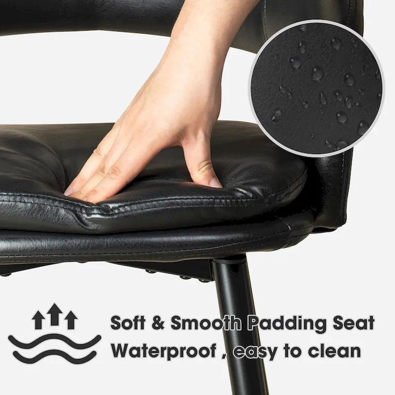 Glitzhome Set of 2 Mid-Century Modern 40.5H Faux Leather Bar Stools with Nailhead Trim