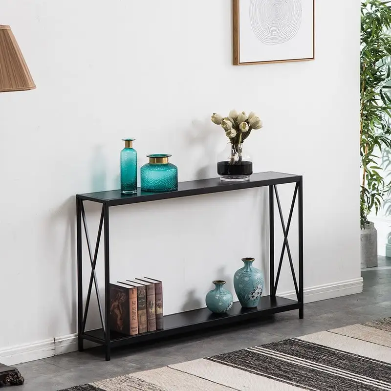 Triamine Board Cross Iron Frame Narrow Console Table
