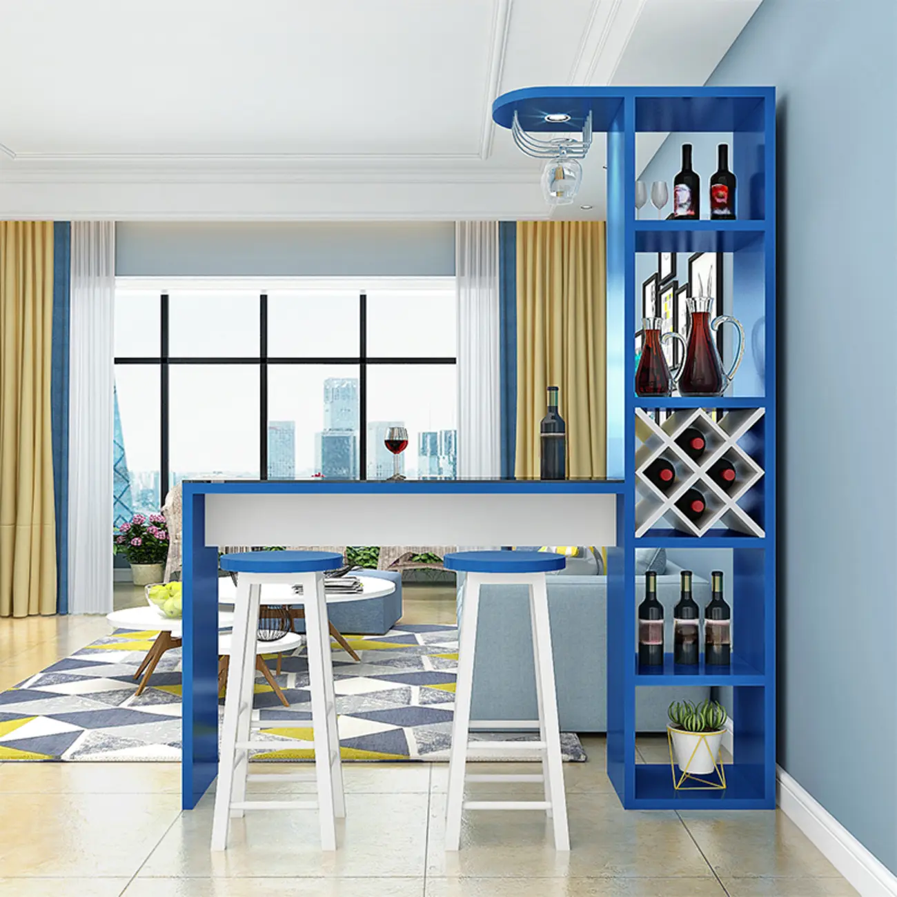 Smoke Tempered Glass Top Pub Table with Open Back Wine Shelf