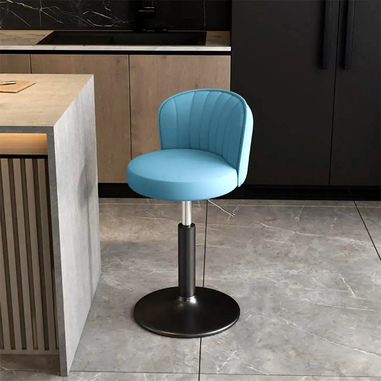 Modern Leather Adjustable Swivel Bar Stools with Back