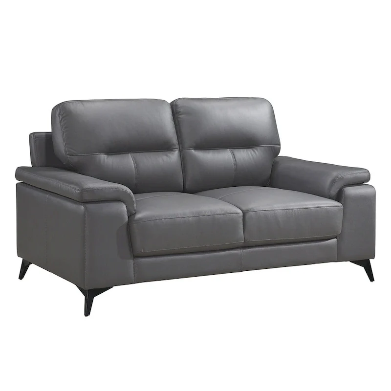 67 Inch Loveseat, Dark Gray Top Grain and Faux Leather, Metal Legs