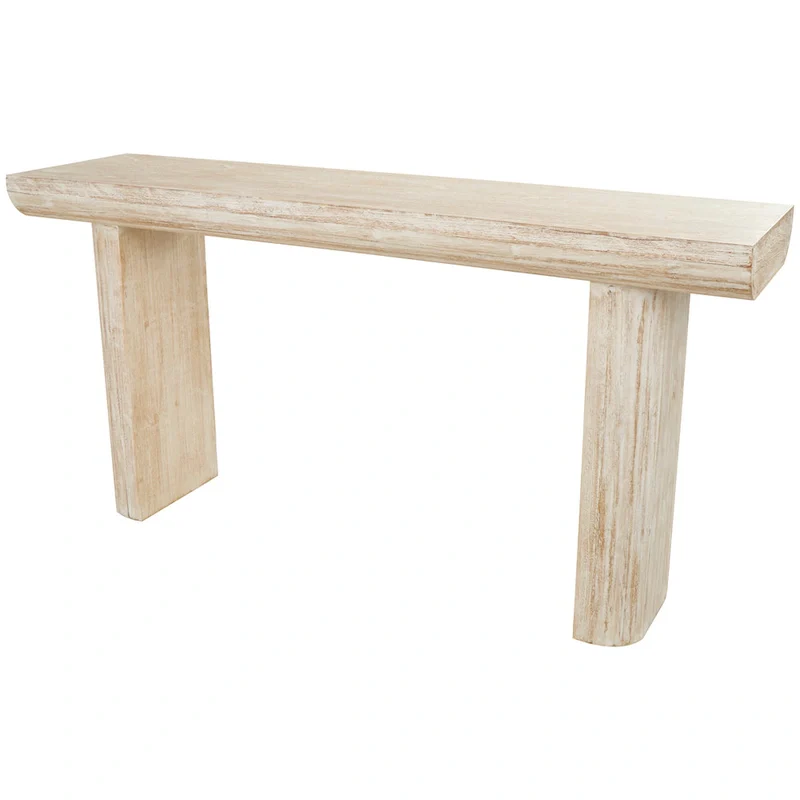 Beige Minimalist Fir Wood Console Table with Block Legs & Bottom Shelf, 63 Inch