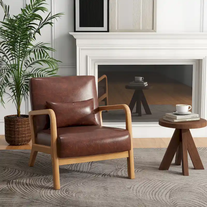 Mid Century Modern Upholstered Accent Chair with Pillow