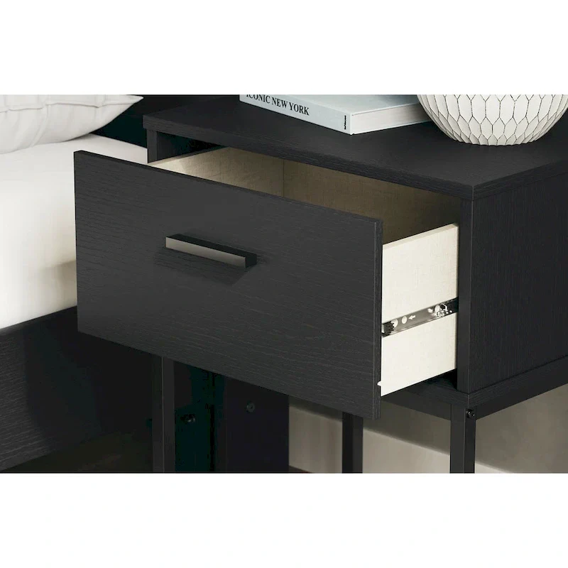 Black Matte Panel Headboard with 2 Nightstands – Full/Queen, 1-Bed Set