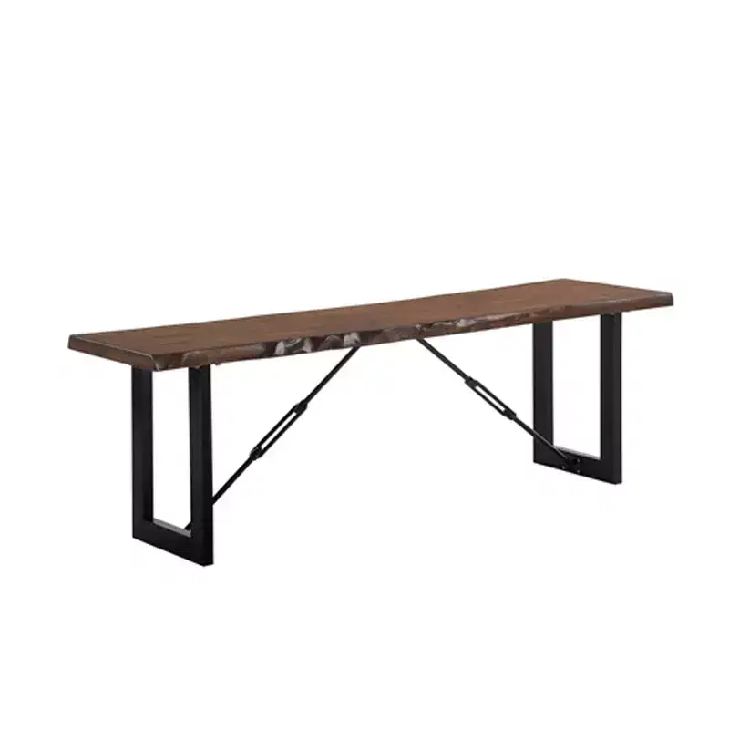 24/7 Shop At Home 54" Wade Wood Dining Bench Walnut: Industrial Trestle Base, Distressed Finish, Metal Frame