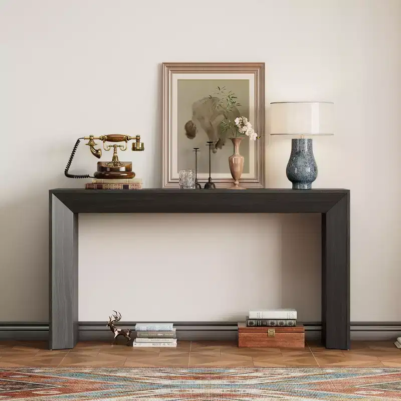 Whisen Modern Console Table & Entryway Table, Sturdy Sofa Table with Fireplace Design, Wood Veneer Top