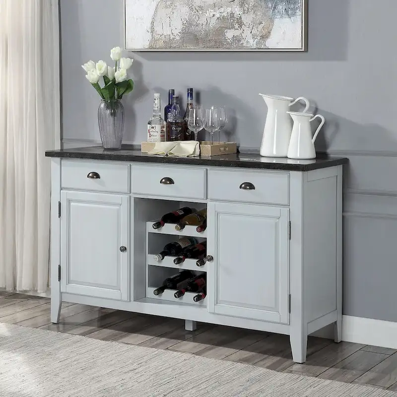 Rectangular Marble Top Server in Antique White