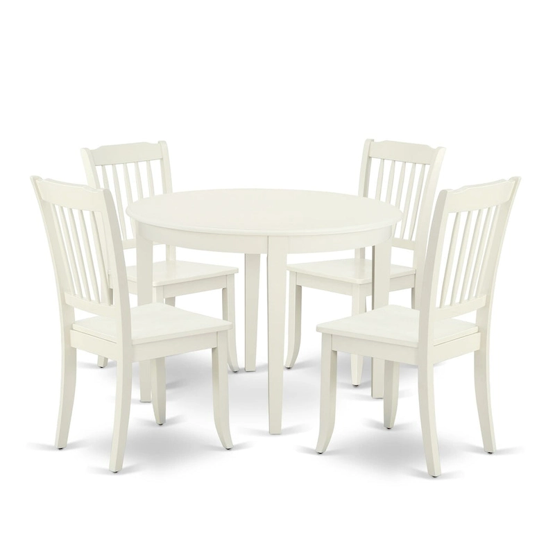 East West Furniture Kitchen Table Set- A Round Dining Table and Dining Room Chairs, Linen White (Pieces Options)