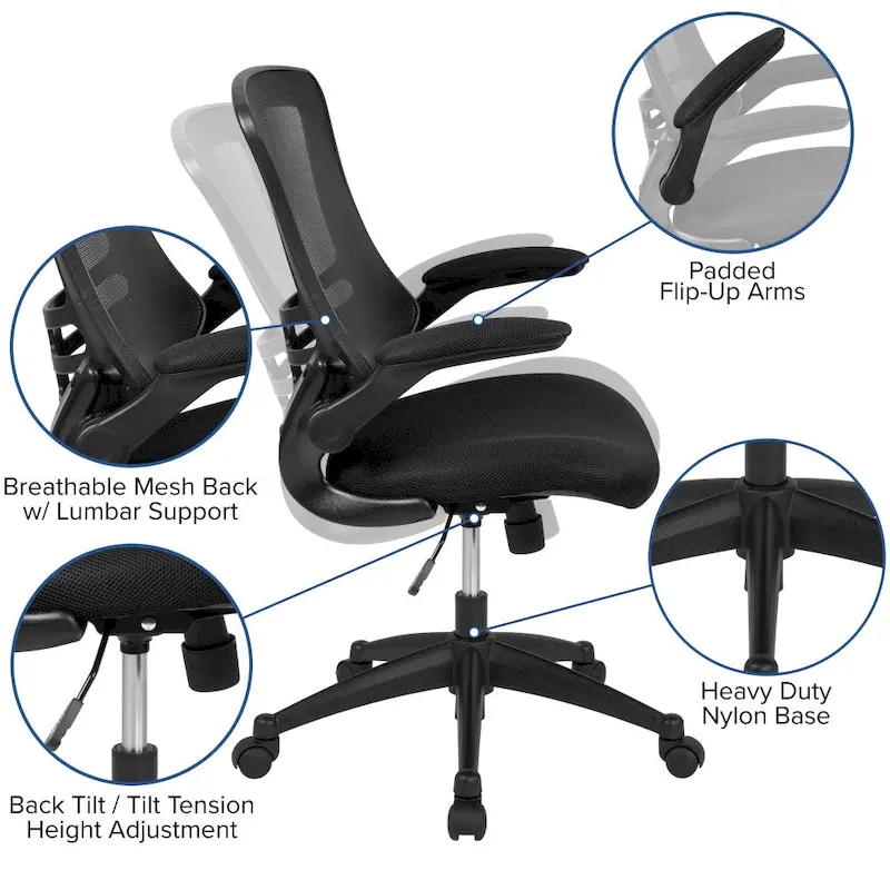 Mid-Back Mesh Swivel Ergonomic Task Office Chair with Flip-Up Arms