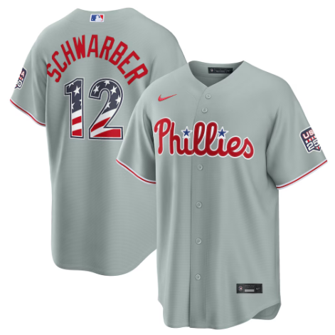Philadelphia Phillies Kyle Schwarber Gray USA 250 Fourth of July Road Stadium Jersey