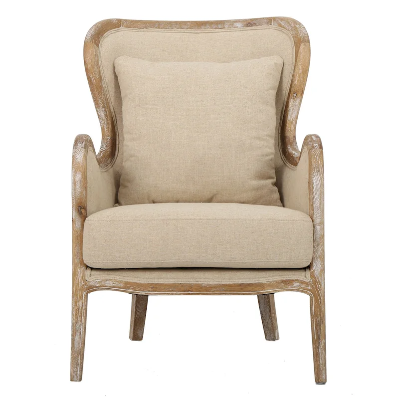 Beige Wing Chair with Oak Frame - Single Seat