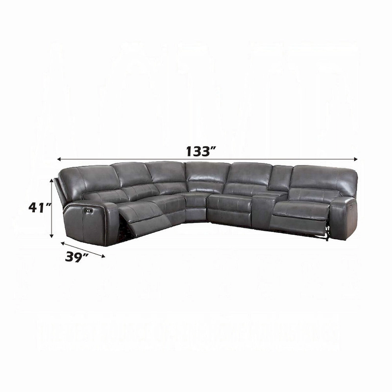 Saley Power Motion Sectional Sofa, USB, Gray Faux Leather, Console