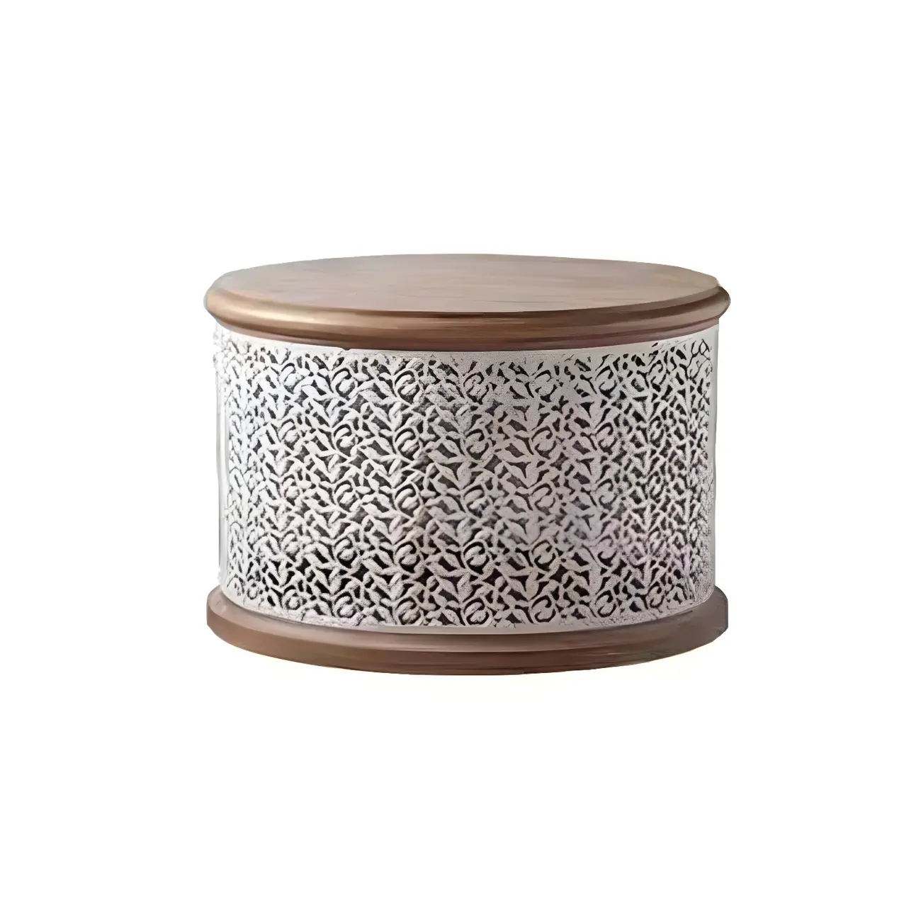 Natural Sophisticated Hollowed French Round Wood Coffee Table