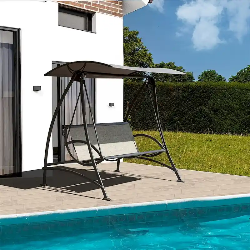 Outdoor Porch Swing with Adjustable Canopy and Durable Steel Frame, Patio Swing Glider