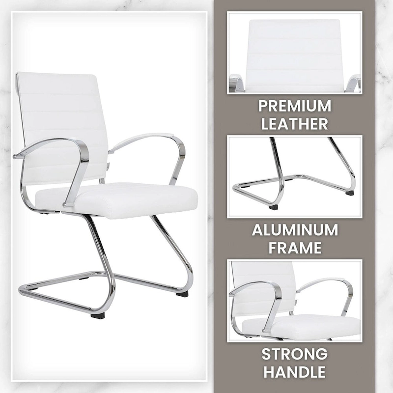 Leather Office Chair with Stainless Steel Sled Base Benmar Series by LeisureMod