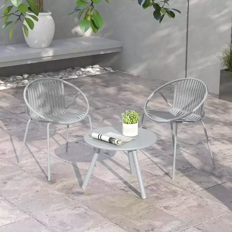Costway 3 Pieces Bistro Set All Weather PP Patio Conversation Set with Round Coffee table Gray/Green