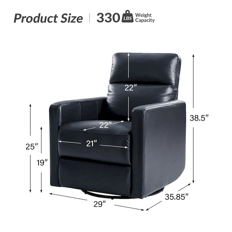 Genuine Leather Swivel Rocker Recliner with Adjustable Headrest - Modern Manual Reclining Chair 360° Rotation