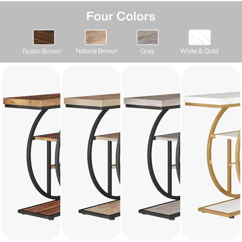 Industrial 4-Tier Sofa Table Entryway Table with Circle Base