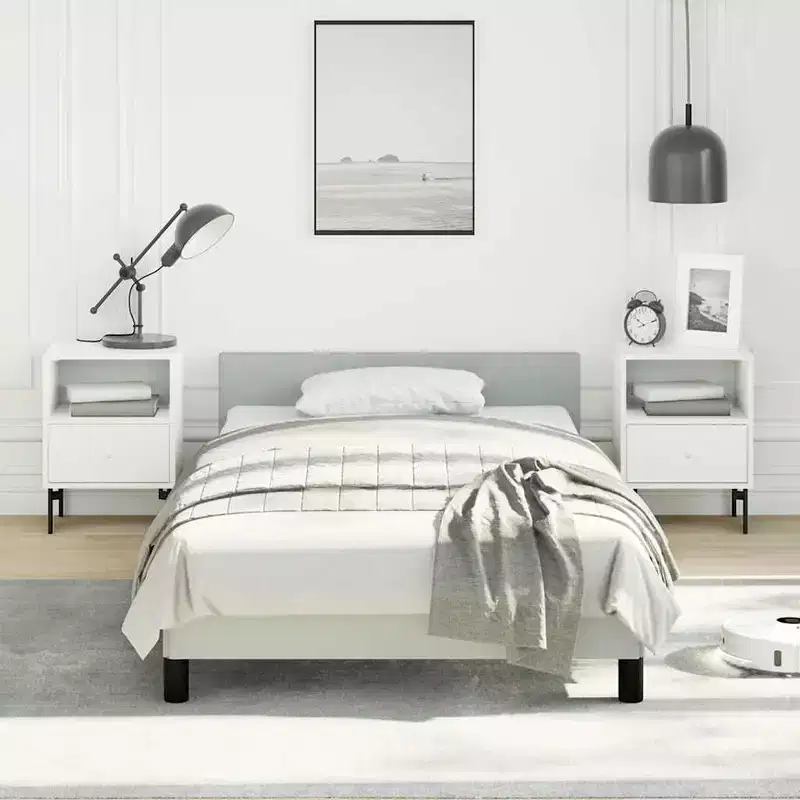 Bed Frame With Headboard Light Grey Velvet, Plywood, Engineered Wood