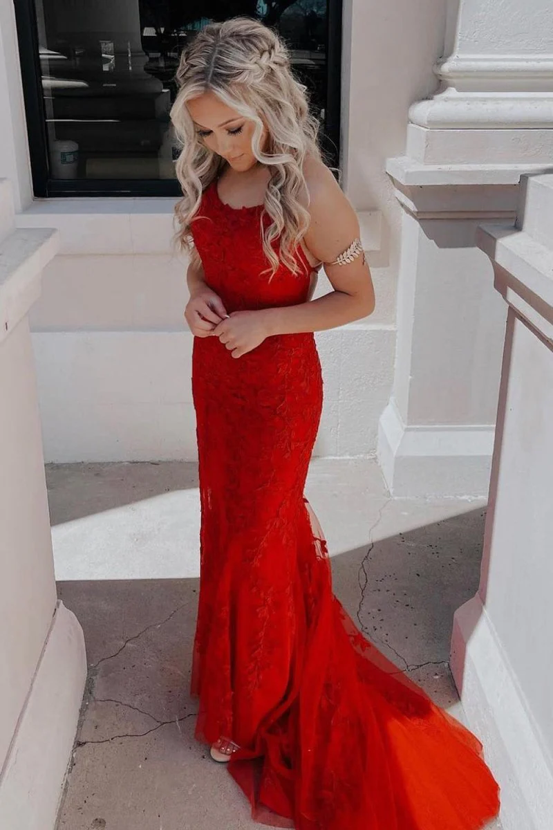Mermaid Spaghetti Straps Lace Prom Dress