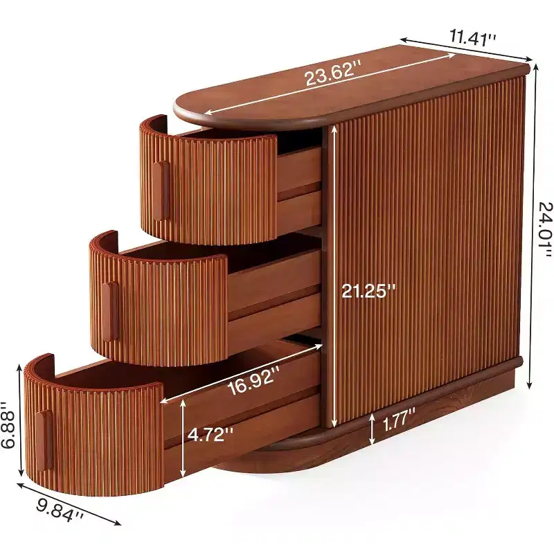 Lantine 3-Drawer Wooden End Table, Modern Sofa Side Table and Slim Nightstand for Living Room, Bedroom, Walnut, No Assembly Required