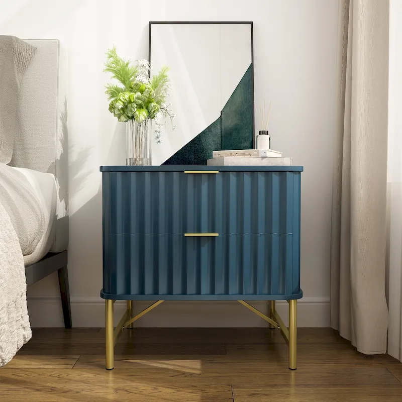 Clihome Modern MDF 2-Drawer Nightstand for Bedroom