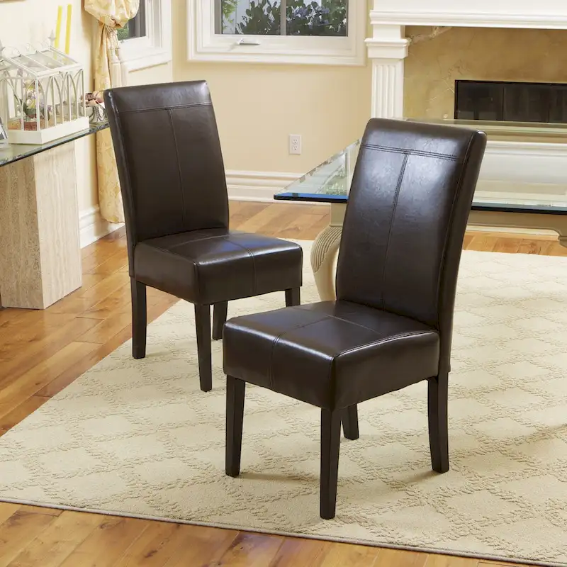 T-stitch Chocolate Brown Bonded Leather Dining Chair (Set of 4) by