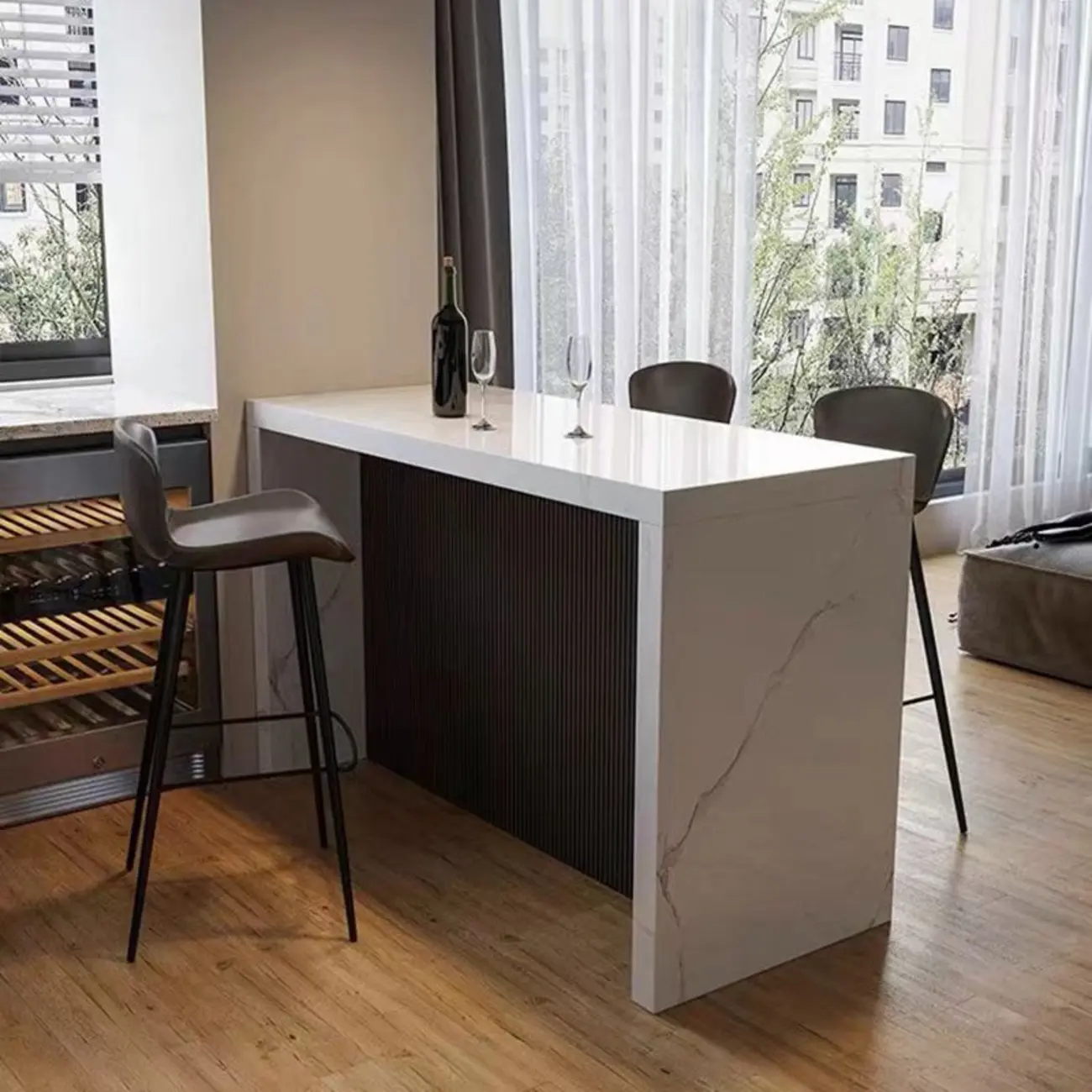 Rectangle White Marble Counter Height Bar Tables