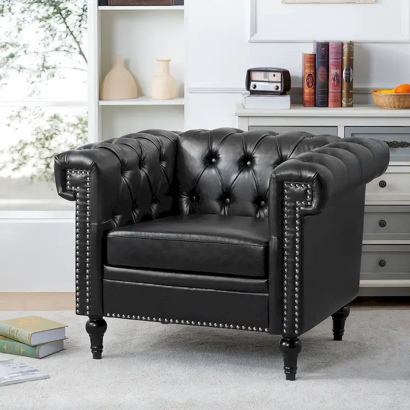 Black Modern 39 Tufted Accent Chair with Nailheads