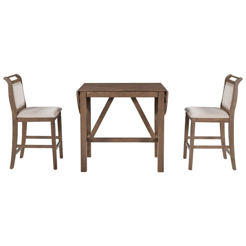 3-Piece Rustic Dining Set with Drop Leaf & 2 Chairs