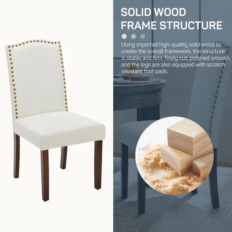 Dining Chairs Set of 2, Upholstered Dining Room Chairs Fabric Kitchen Chairs with Solid Wood Frame and Nailhead Trim