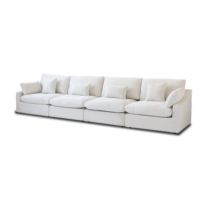 Classic Modern Linen Sectional Modular Sofa 4-Seater Down Filled Cloud Couch with Cushions