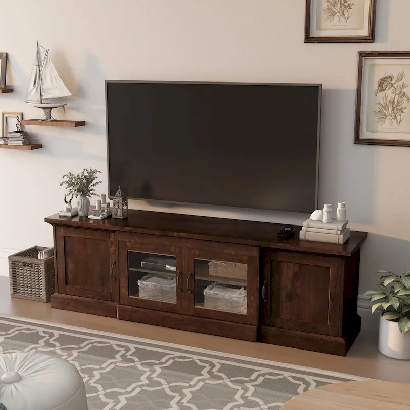 Rustic 68-inch Multifunctional Storage TV Console - Espresso/Walnut - Fits up to 66