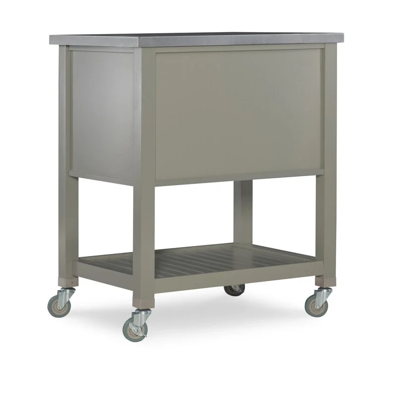 Rolling Kitchen Cart with Stainless Steel Top – Grey, 2 Drawers & Pull-Out Baskets