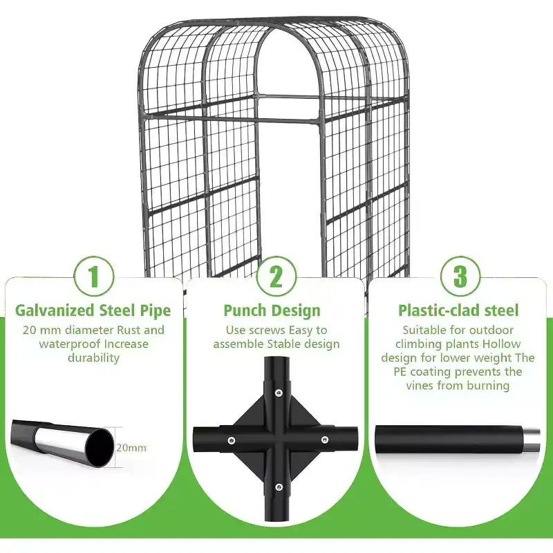 Metal Garden Arch Trellis for Raised Beds  Sturdy Black Support Frame, Plastic Connectors  Perfect for Climbing Vegetables, Cucumbers & Vines