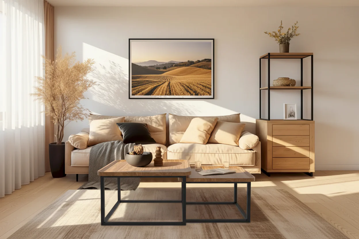 Square Nesting Coffee Table Set of 2 Wood Metal Stacking Side Table - 22x22x18