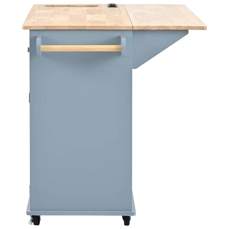 Kitchen Island Cart with Wheels ,Power Outlet, Drop Leaf, Wine Rack