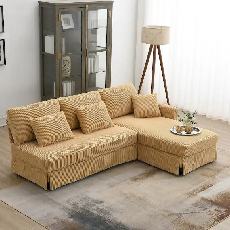 Modern 4-Seat L-Shaped Convertible Sofa with Reversible Chaise and Pillows